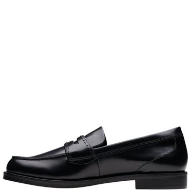 CLARKS WOMENS SLIP ON LOAFER - BLACK LEATHER
